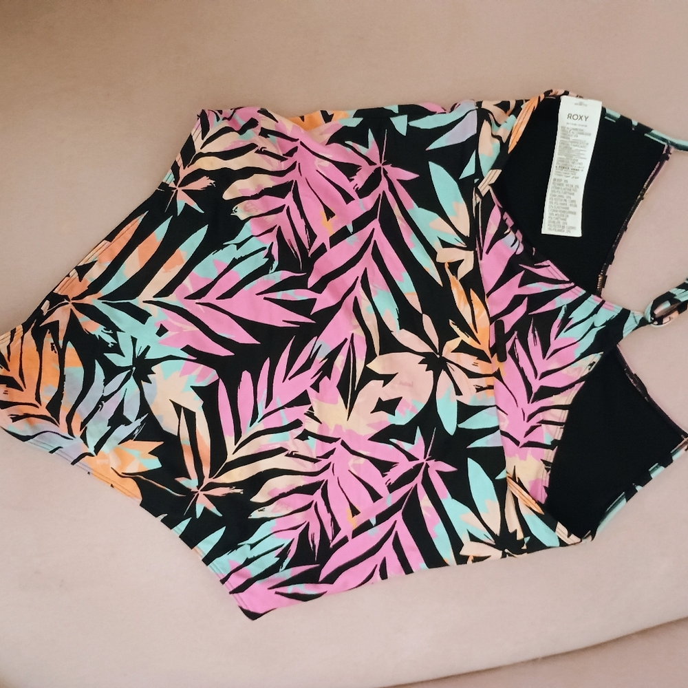 Roxy Black One-Piece Swimsuit with Tropical Print - Picture 3 of 4